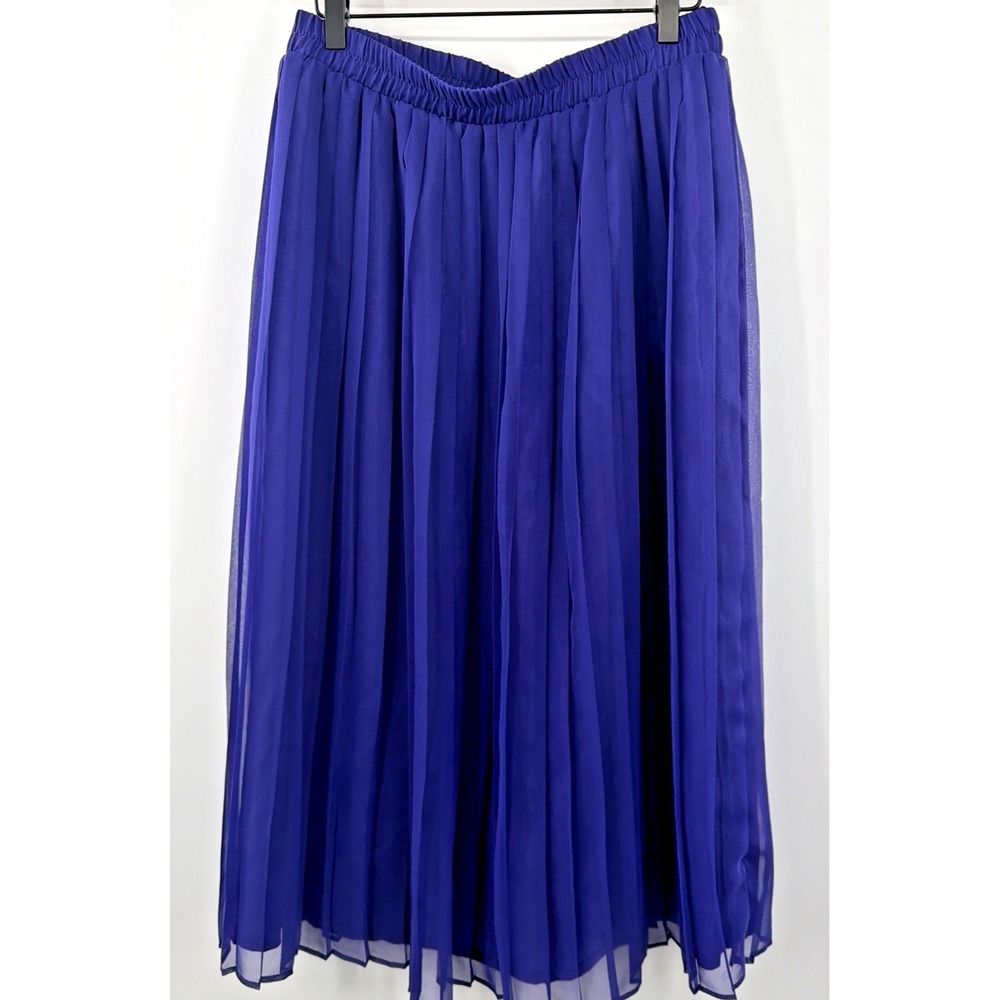 Liz Baker Pleated Chiffon Midi Skirt Elastic Lined Purple 18W Royal VtG 80"s‎